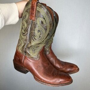 Ariat Mens 10D Brown Leather Olive Green Embroidered Western Boots 10015383
